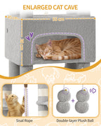 HEXCELEN Cat Tree, 176cm Cat Tree, XL, 3 Platforms, 2 Caves, 7 Scratching Posts, Light Grey