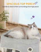 Hzuaneri Cat Tree, 178 cm Cat Tree with Large Platform, 2 Caves, 7 Scratching Posts, Light Grey