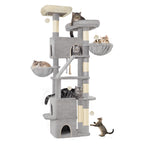 HEXCELEN  Large Cat Tree, 185cm Stable Cat Tree with 6 Scratching Posts, 3 Caves, 2 Viewing Platforms, 2 Baskets, 4 Plush Balls