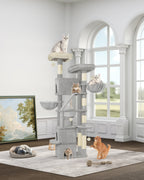HEXCELEN  Large Cat Tree, 185cm Stable Cat Tree with 6 Scratching Posts, 3 Caves, 2 Viewing Platforms, 2 Baskets, 4 Plush Balls