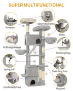 HEXCELEN  Large Cat Tree, 185cm Stable Cat Tree with 6 Scratching Posts, 3 Caves, 2 Viewing Platforms, 2 Baskets, 4 Plush Balls