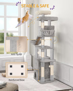 HEXCELEN  Large Cat Tree, 185cm Stable Cat Tree with 6 Scratching Posts, 3 Caves, 2 Viewing Platforms, 2 Baskets, 4 Plush Balls