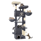 HEXCELEN  Large Cat Tree, 185cm Stable Cat Tree with 6 Scratching Posts, 3 Caves, 2 Viewing Platforms, 2 Baskets, 4 Plush Balls