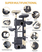 HEXCELEN  Large Cat Tree, 185cm Stable Cat Tree with 6 Scratching Posts, 3 Caves, 2 Viewing Platforms, 2 Baskets, 4 Plush Balls