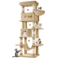 Hzuaneri Large Cat Scratching Post, 210 cm High, with 8 Scratching Posts, 2 Caves, Large Platforms, Washable Mat, Hammock, Plush Balls, Multi-Level Cat Scratching Post, Camel Brown MS21018LC