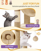 Hzuaneri Large Cat Scratching Post, 210 cm High, with 8 Scratching Posts, 2 Caves, Large Platforms, Washable Mat, Hammock, Plush Balls, Multi-Level Cat Scratching Post, Camel Brown MS21018LC