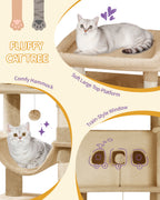 Hzuaneri Large Cat Scratching Post, 210 cm High, with 8 Scratching Posts, 2 Caves, Large Platforms, Washable Mat, Hammock, Plush Balls, Multi-Level Cat Scratching Post, Camel Brown MS21018LC