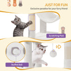 Hzuaneri Large Cat Scratching Post, 210 cm High, with 8 Scratching Posts, 2 Caves, Large Platforms, Washable Mat, Hammock, Plush Balls, Multi-Level Cat Scratching Post, Cream White MS21018WT
