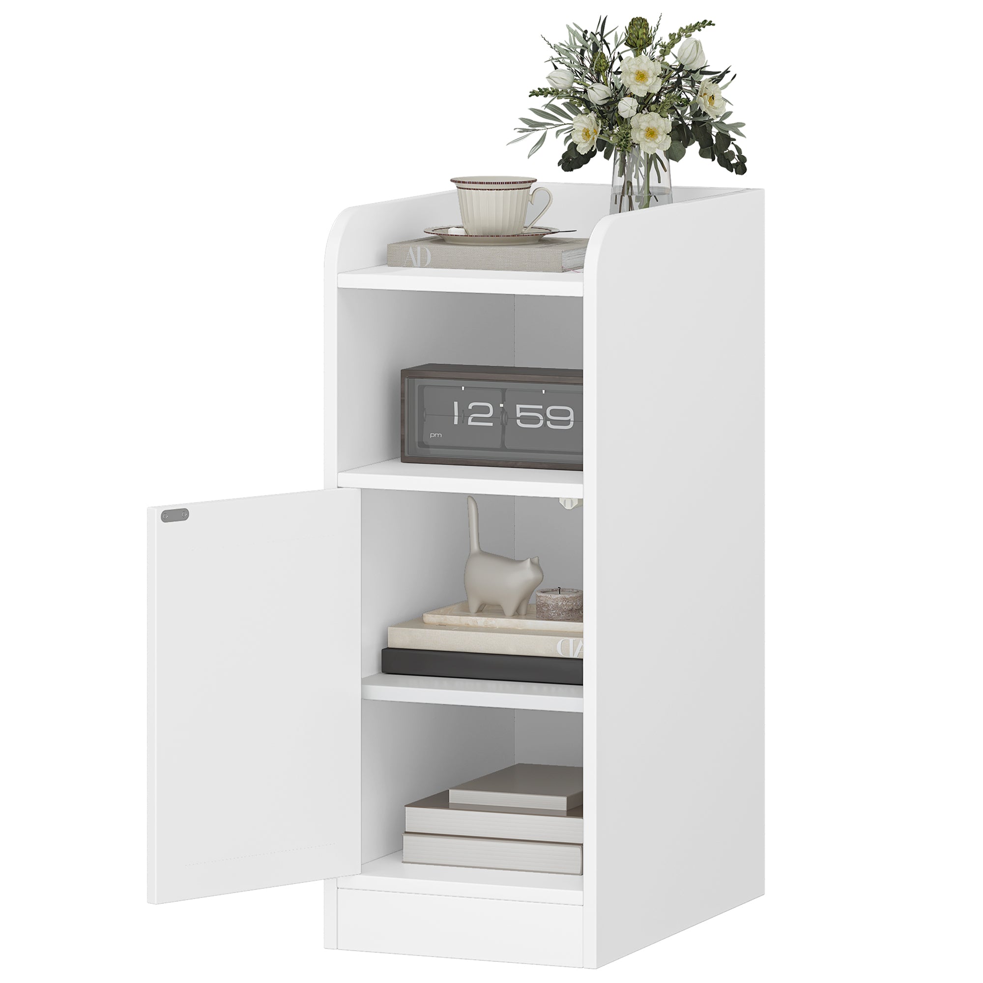 Hzuaneri Bedside Table, with Reversible Door, Open Compartment, Space-Saving, Side Table, for Bedroom and Living Room, 35 x 24 x 60 cm, White NS00303X