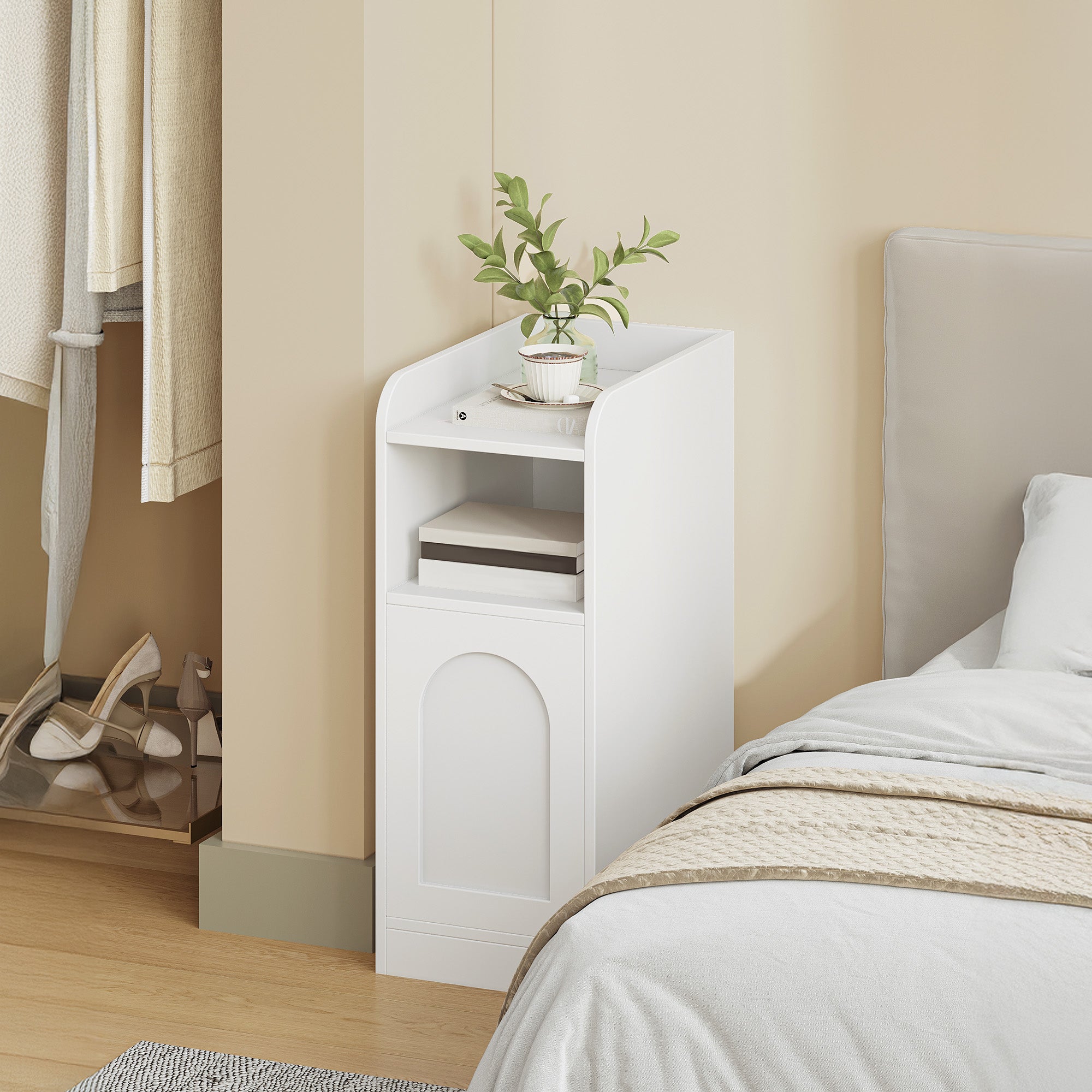 Hzuaneri Bedside Table, with Reversible Door, Open Compartment, Space-Saving, Side Table, for Bedroom and Living Room, 35 x 24 x 60 cm, White NS00303X