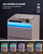 HEXCELEN Nightstand Set of 2 with LED Lights & Charging Station, 2 Drawers, USB Ports & Outlets, White