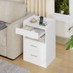 Hzuaneri Nightstand Set of 2, Side Table with Tray, Nightstand with Charging Function & LED Lighting, 2 Drawers, Modern, for Bedroom, Living Room 35 x 40 x 64 cm, White NS33603X