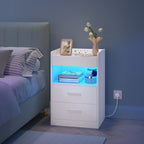 Hzuaneri Nightstand Set of 2, Side Table with Tray, Nightstand with Charging Function & LED Lighting, 2 Drawers, Modern, for Bedroom, Living Room 35 x 40 x 64 cm, White NS33603X