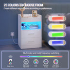 Hzuaneri Nightstand Set of 2, Side Table with Tray, Nightstand with Charging Function & LED Lighting, 2 Drawers, Modern, for Bedroom, Living Room 35 x 40 x 64 cm, White NS33603X