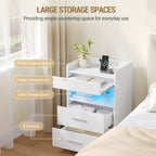 Hzuaneri Nightstand Set of 2, Side Table with Tray, Nightstand with Charging Function & LED Lighting, 2 Drawers, Modern, for Bedroom, Living Room 35 x 40 x 64 cm, White NS33603X
