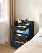 Hzuaneri Bedside Table with Tray, Bedside Table with Charging Function & LED Lighting, 2 Drawers, Modern, for Bedroom, Living Room, 35 x 40 x 64 cm, Black NS33504XEU