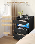 Hzuaneri Bedside Table with Tray, Bedside Table with Charging Function & LED Lighting, 2 Drawers, Modern, for Bedroom, Living Room, 35 x 40 x 64 cm, Black NS33504XEU