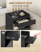 Hzuaneri Bedside Table with Tray, Bedside Table with Charging Function & LED Lighting, 2 Drawers, Modern, for Bedroom, Living Room, 35 x 40 x 64 cm, Black NS33504XEU