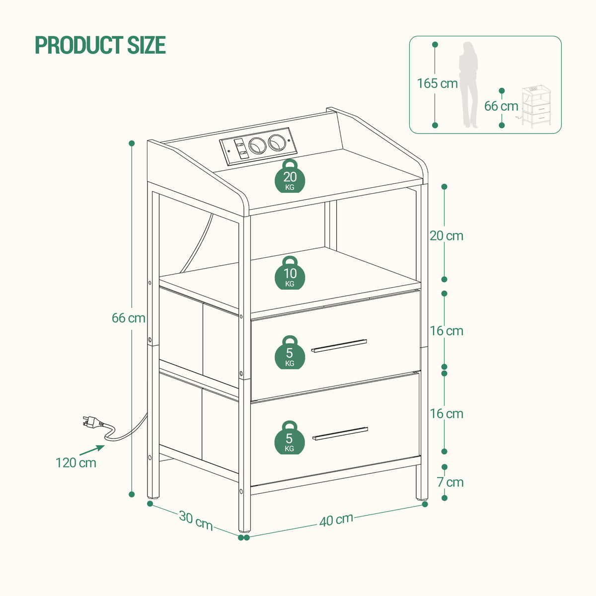 Hzuaneri Table de Chevet, avec Éclairage LED, Table de Nuit avec 2 Tiroirs de Rangement en Tissu, Tables d'appoint avec Ports USB et 2 Prises CA, pour Chambre, Blanc NS36113W