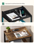 Hzuaneri Bedside Table Set of 2 with LED Lights & Charging Station, USB Ports & Outlets, Black