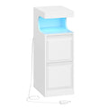 Hzuaneri LED Nightstand, Side Table with 2 Drawers and Open Compartment, Dimmable Light, for Bedroom or Living Room — 30 x 24 x 65 cm, White NS39113X