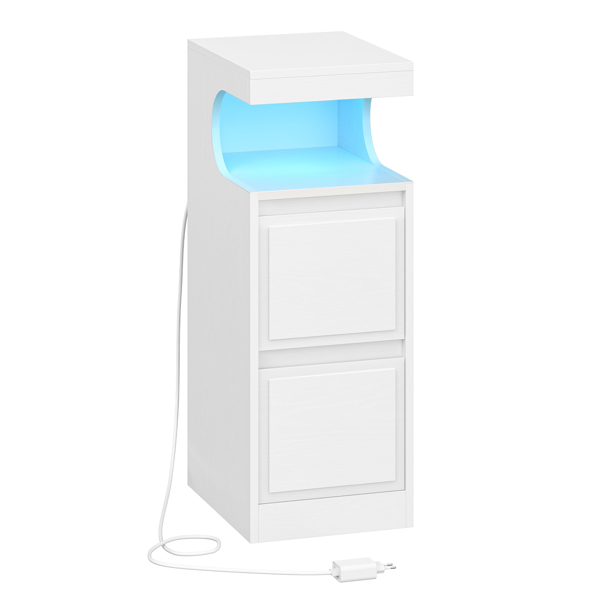 Hzuaneri LED Nightstand, Side Table with 2 Drawers and Open Compartment, Dimmable Light, for Bedroom or Living Room — 30 x 24 x 65 cm, White NS39113X