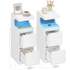 Hzuaneri Nightstand Set of 2 with LED Lighting, Side Table with 2 Drawers, Nightstands with Open Compartment, Adjustable Light, for Bedroom, Living Room, 30 x 24 x 65 cm White NS39213X