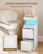 Hzuaneri Nightstand Set of 2 with LED Lighting, Side Table with 2 Drawers, Nightstands with Open Compartment, Adjustable Light, for Bedroom, Living Room, 30 x 24 x 65 cm White NS39213X