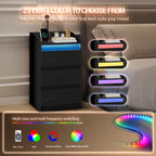 Hzuaneri NS40104X Bedside Table Set of 2 with 3 Drawers, Side Table with Charging Station and LED, 2 AC Outlets and 2 USB Ports for Bedroom, Living Room, Black NS40104X