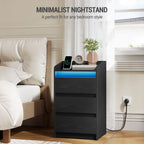 Hzuaneri NS40104X Bedside Table Set of 2 with 3 Drawers, Side Table with Charging Station and LED, 2 AC Outlets and 2 USB Ports for Bedroom, Living Room, Black NS40104X