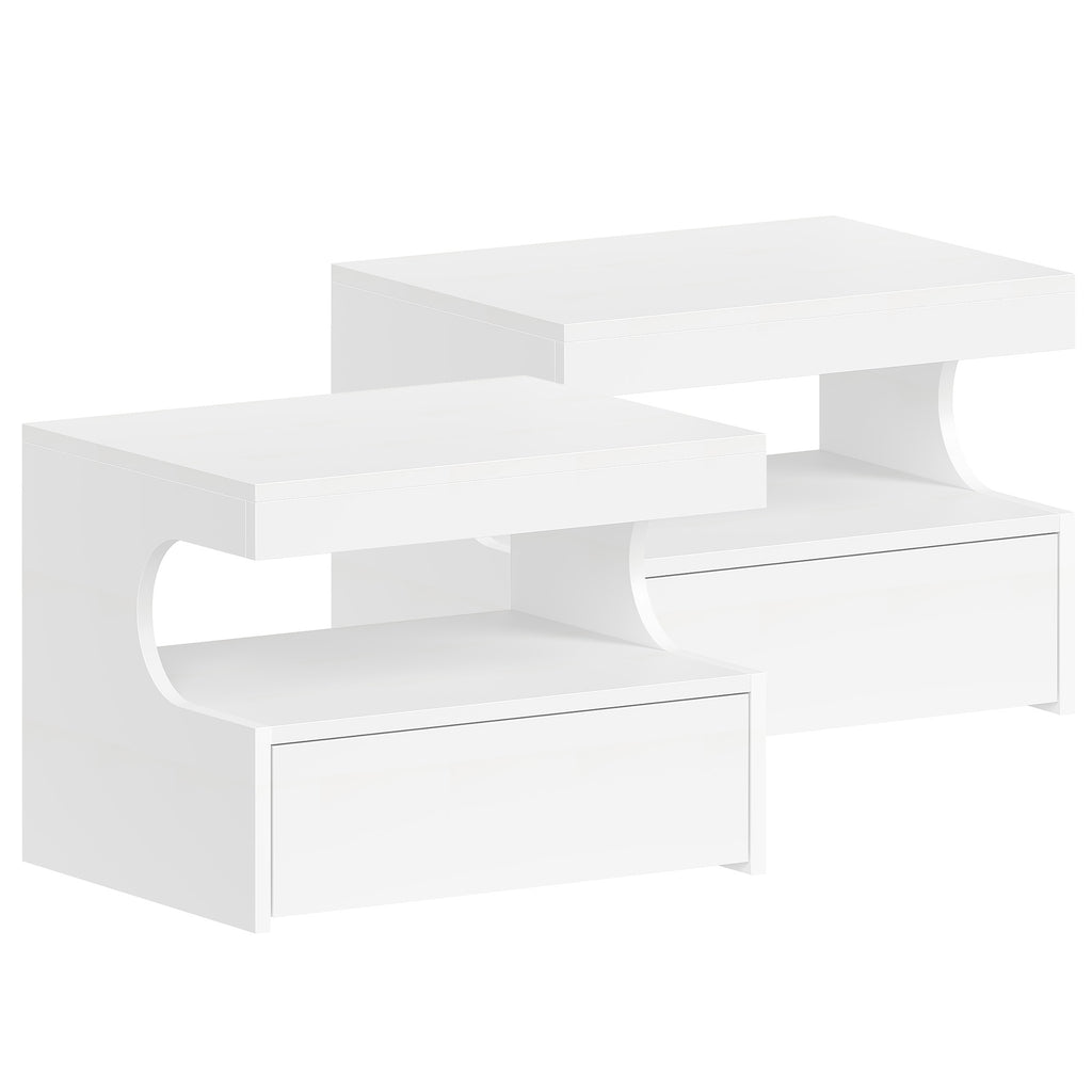 Hzuaneri Floating Bedside Tables Set of 2, Wall Mounted Bedside Cabinets, Floating Nightstand with 1 Drawer with Glides, Open Space, Modern, for Bedroom, Living Room, 30 x 40 x 29.2 cm, White NS50203X