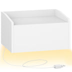 Hzuaneri Hanging Bedside Table, Wall-Mounted Nightstand with LED Lighting, Floating Wall Shelf with 1 Drawer—For Bedroom & Living Room—30 x 40 x 22.5 cm, White NS52103X