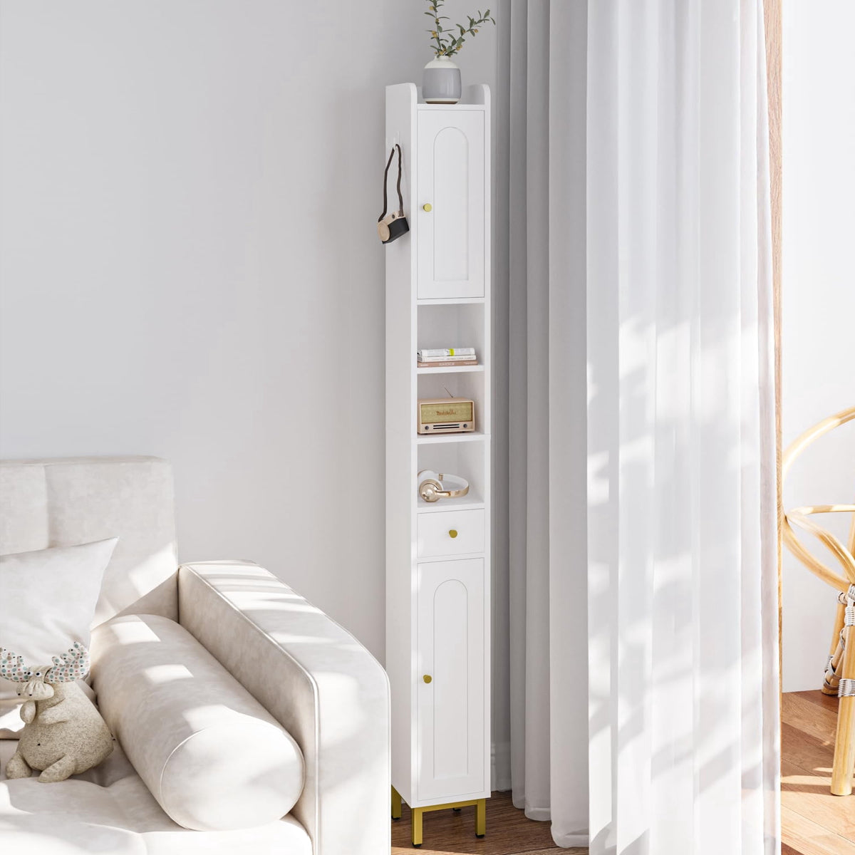Hzuaneri Bathroom Storage Cabinet, 70.9 in. Tall Freestanding Narrow Floor Organizer with Door, Drawer, Adjustable Shelves & Toilet Paper Storage