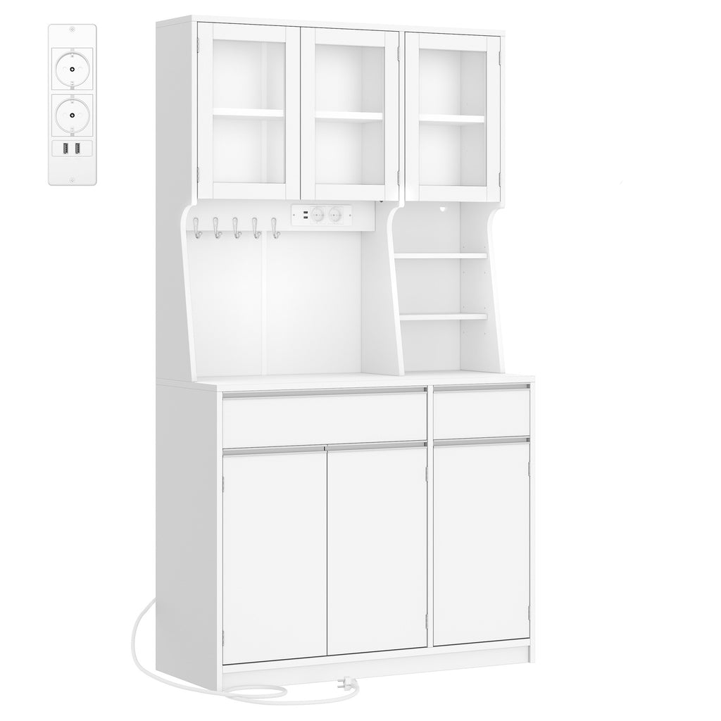Hzuaneri kitchen cabinet, sideboard, chest of drawers for kitchen with sockets and LED light strips, with worktops and two drawers, adjustable shelves, kitchen, 40 x 100 x 180 cm, white PT00103X