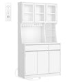 Hzuaneri kitchen cabinet, sideboard, chest of drawers for kitchen with sockets and LED light strips, with worktops and two drawers, adjustable shelves, kitchen, 40 x 100 x 180 cm, white PT00103X