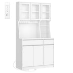 Hzuaneri kitchen cabinet, sideboard, chest of drawers for kitchen with sockets and LED light strips, with worktops and two drawers, adjustable shelves, kitchen, 40 x 100 x 180 cm, white PT00103X