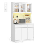 Hzuaneri kitchen cabinet, sideboard, chest of drawers for kitchen with sockets and LED light strips, with worktops and two drawers, adjustable shelves, kitchen, 40 x 100 x 180 cm, white PT00103X
