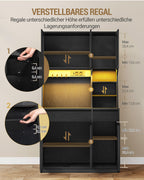 Hzuaneri kitchen cabinet, sideboard, tall cabinet with sockets and LED light strips, with worktops and two drawers, adjustable shelves, kitchen, 40 x 100 x 180 cm, black PT00104XEU