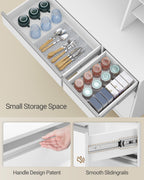 HEXCELEN Kitchen Cabinet, Sideboard, Tall Cabinet with Sockets and LED Lighting, White
