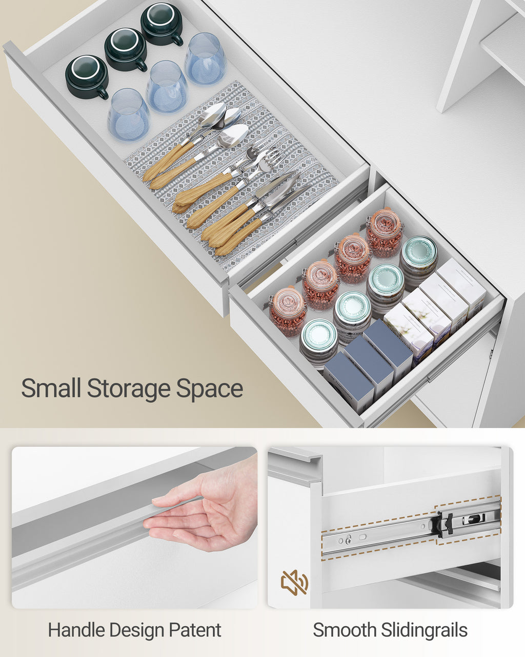 Hzuaneri kitchen cabinet, sideboard, chest of drawers for kitchen with sockets and LED light strips, with worktops and two drawers, adjustable shelves, kitchen, 40 x 100 x 180 cm, white PT00103X