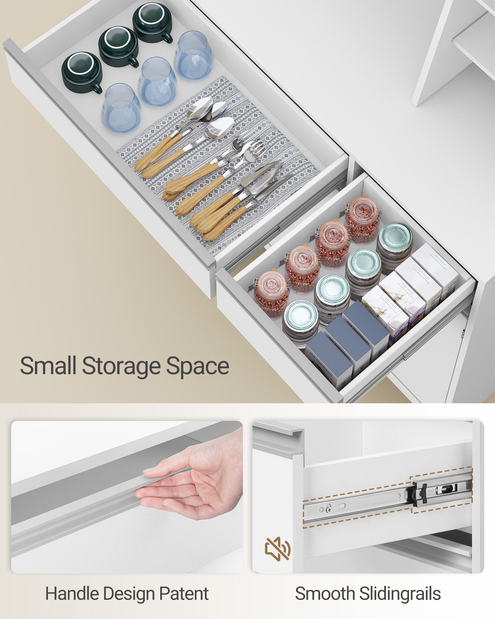 Hzuaneri kitchen cabinet, sideboard, chest of drawers for kitchen with sockets and LED light strips, with worktops and two drawers, adjustable shelves, kitchen, 40 x 100 x 180 cm, white PT00103X