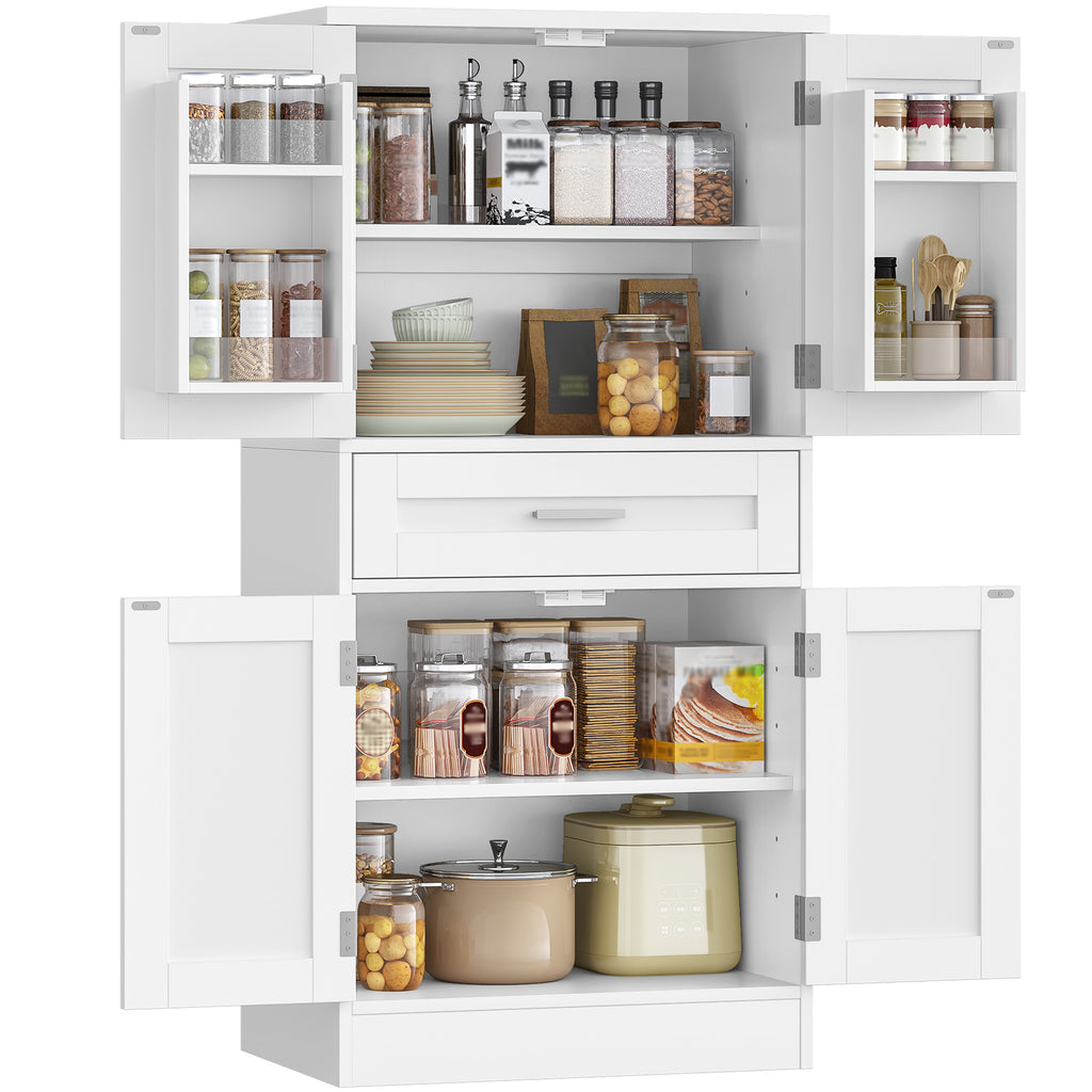 Hzuaneri  Buffet Cabinet, Kitchen Cabinet with 4-Tier Door Back Shelf System, Sideboard with 4 Doors and 1 Large Drawer, Modern Style, Kitchen, Living Room, 40 x 60 x 120 cm, White PT20003X