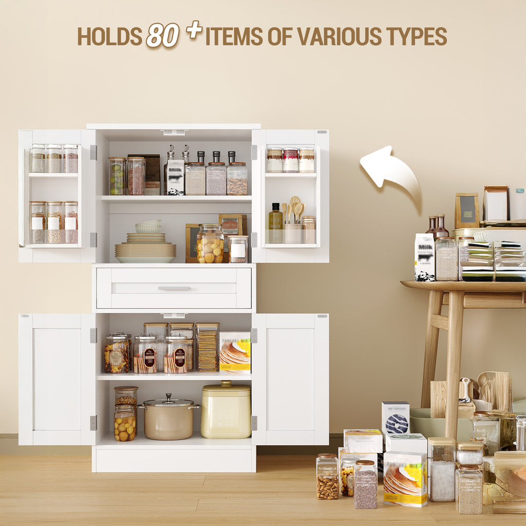 Hzuaneri  Buffet Cabinet, Kitchen Cabinet with 4-Tier Door Back Shelf System, Sideboard with 4 Doors and 1 Large Drawer, Modern Style, Kitchen, Living Room, 40 x 60 x 120 cm, White PT20003X