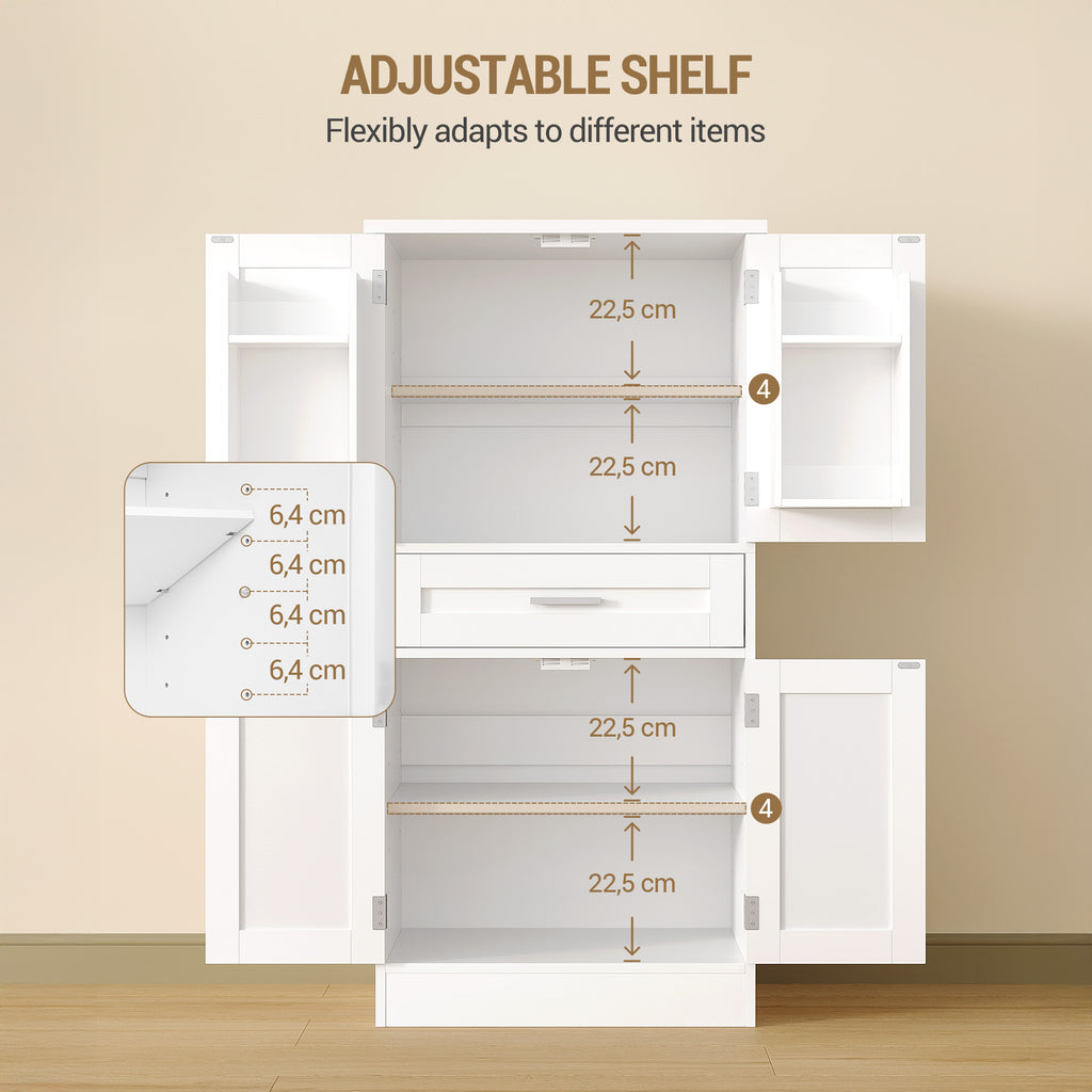 Hzuaneri  Buffet Cabinet, Kitchen Cabinet with 4-Tier Door Back Shelf System, Sideboard with 4 Doors and 1 Large Drawer, Modern Style, Kitchen, Living Room, 40 x 60 x 120 cm, White PT20003X