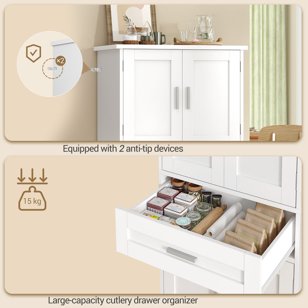 Hzuaneri  Buffet Cabinet, Kitchen Cabinet with 4-Tier Door Back Shelf System, Sideboard with 4 Doors and 1 Large Drawer, Modern Style, Kitchen, Living Room, 40 x 60 x 120 cm, White PT20003X