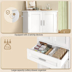Hzuaneri  Buffet Cabinet, Kitchen Cabinet with 4-Tier Door Back Shelf System, Sideboard with 4 Doors and 1 Large Drawer, Modern Style, Kitchen, Living Room, 40 x 60 x 120 cm, White PT20003X