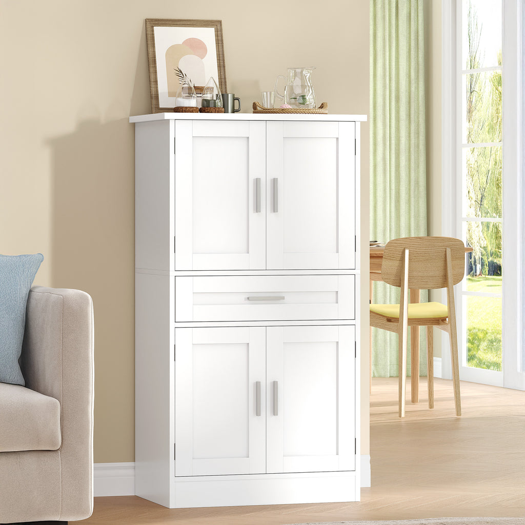 Hzuaneri  Buffet Cabinet, Kitchen Cabinet with 4-Tier Door Back Shelf System, Sideboard with 4 Doors and 1 Large Drawer, Modern Style, Kitchen, Living Room, 40 x 60 x 120 cm, White PT20003X