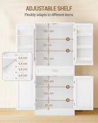 Hzuaneri Buffet Cabinet, Kitchen Cabinet with 6-Tier Door Back Shelf System, Sideboard with 4 Doors and 1 Large Drawer, Modern Style, Kitchen, Living Room, 40 x 80 x 180 cm, White PT21003X