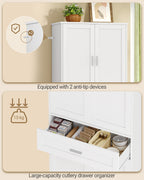 Hzuaneri Buffet Cabinet, Kitchen Cabinet with 6-Tier Door Back Shelf System, Sideboard with 4 Doors and 1 Large Drawer, Modern Style, Kitchen, Living Room, 40 x 80 x 180 cm, White PT21003X