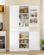 Hzuaneri Buffet Cabinet, Kitchen Cabinet with 6-Tier Door Back Shelf System, Sideboard with 4 Doors and 1 Large Drawer, Modern Style, Kitchen, Living Room, 40 x 80 x 180 cm, White PT21003X